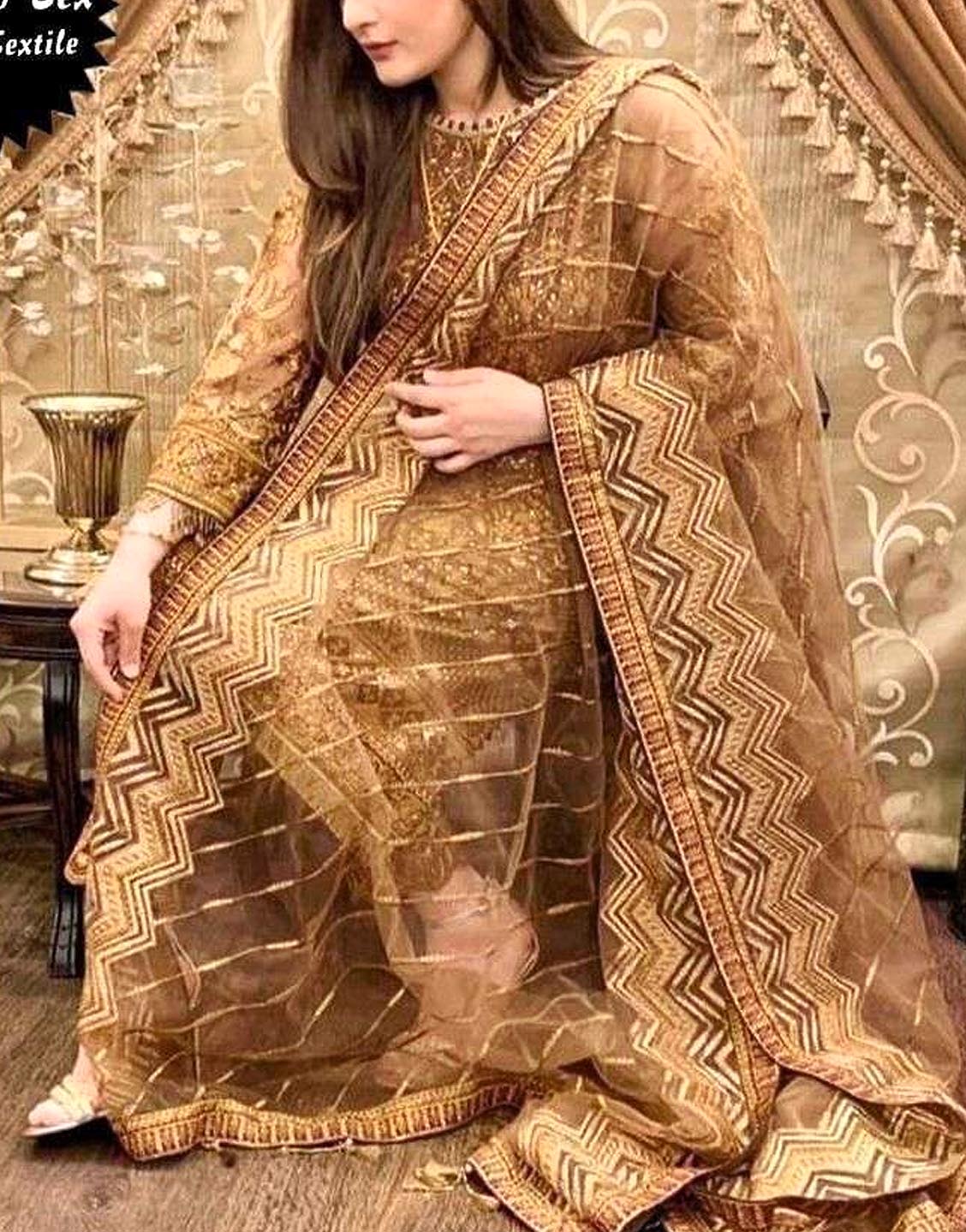 Heavy Embroidered Formal Chiffon Party Wear Dress