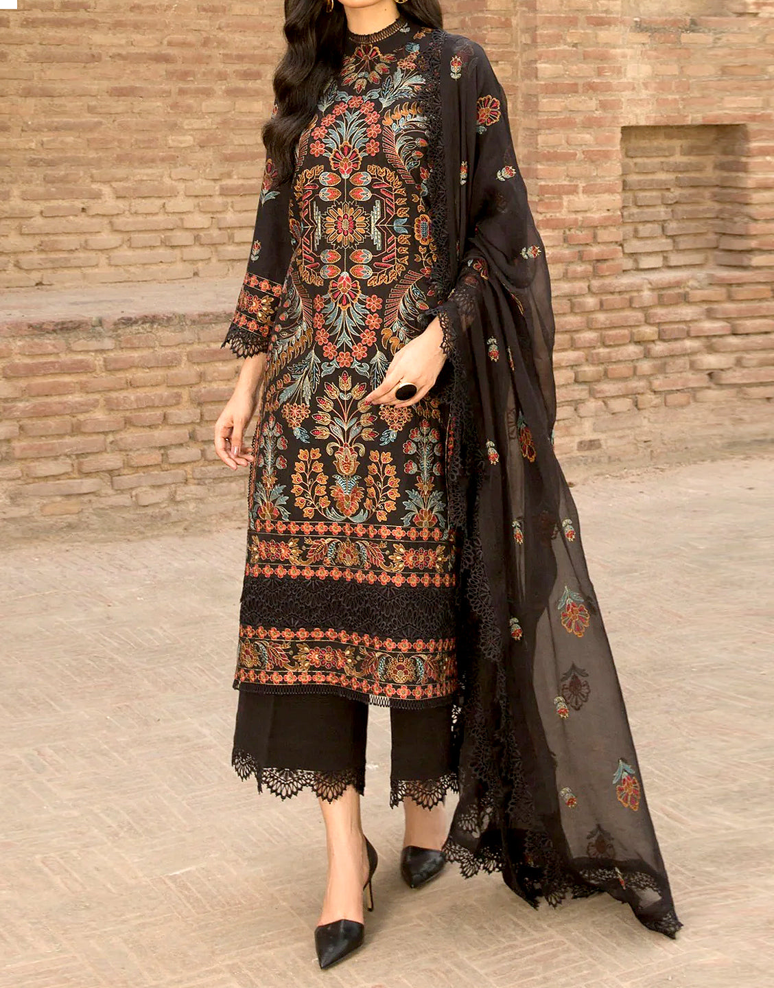2-Piece Mirror Work Sequins Embroidered Lawn Dress