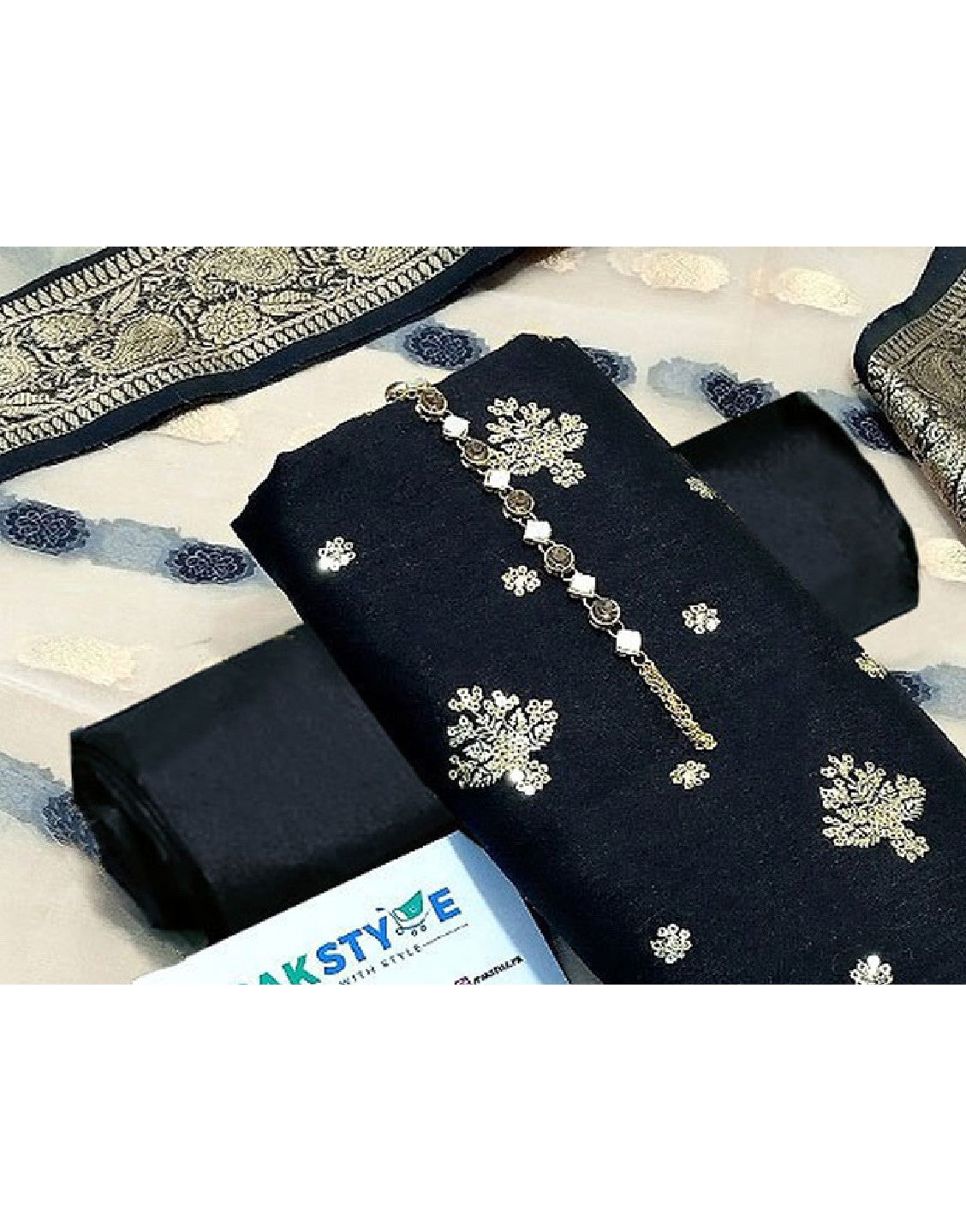 Banarsi Style Embroidered Raw Silk Dress with Organza Jacquard Dupatta