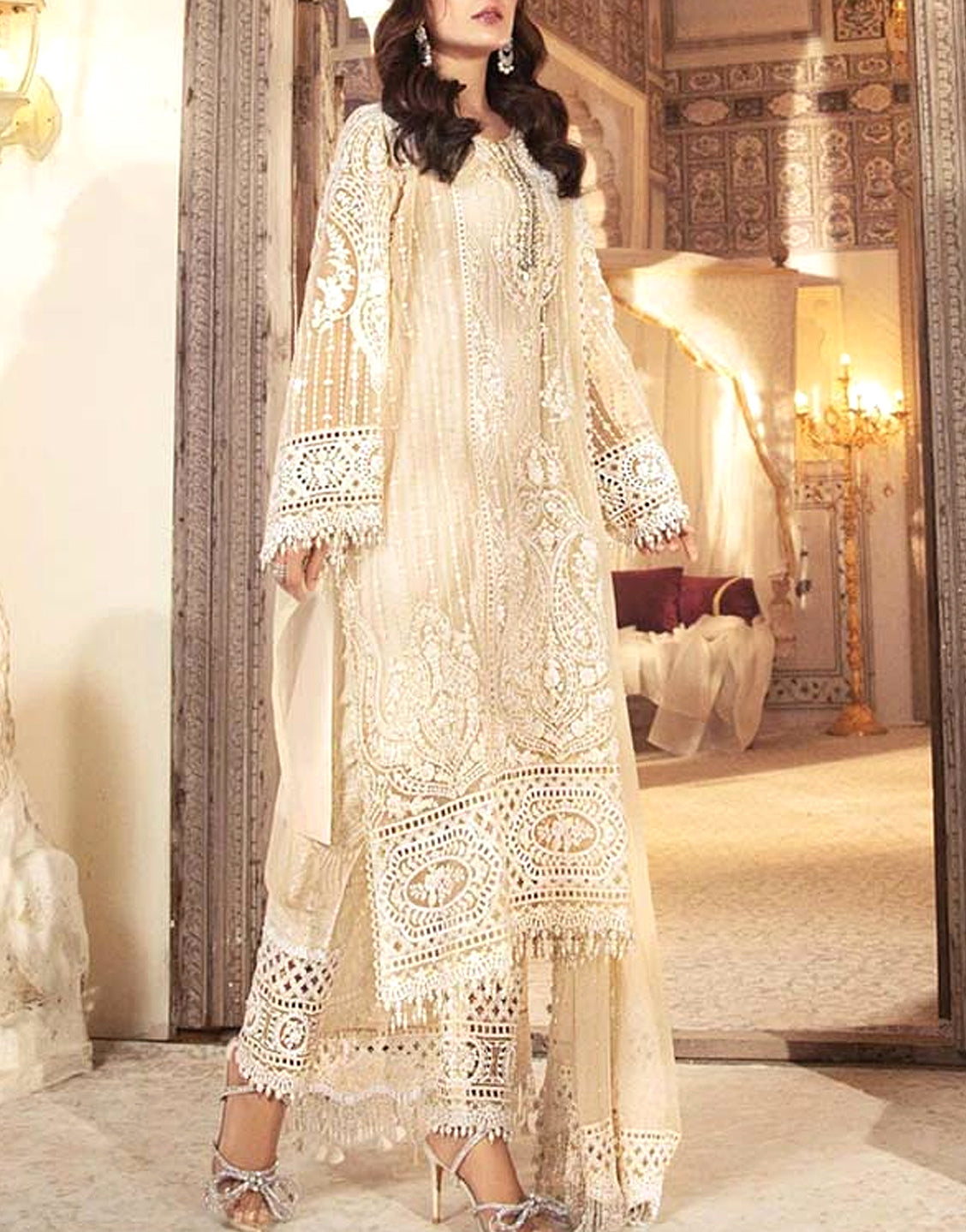 Luxury Heavy Embroidered Organza Party Wear Dress