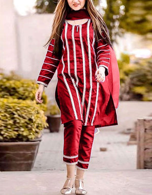 Elegant 2-Piece Embroidered Cotton Lawn Dress