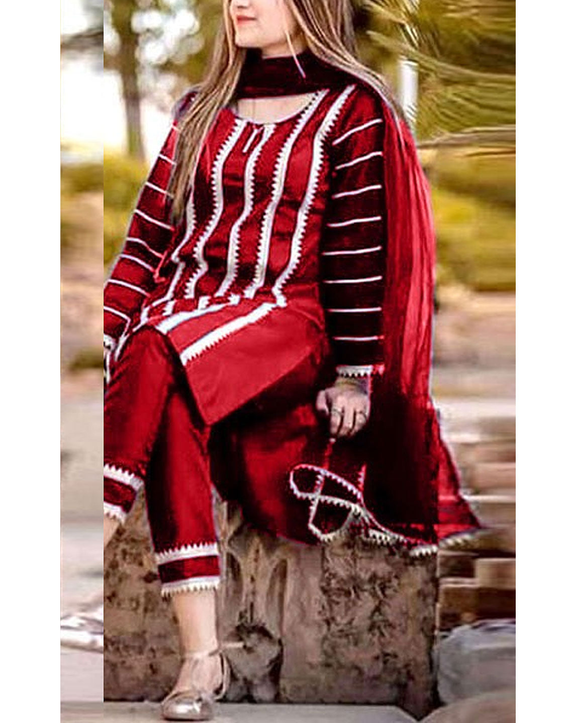 Elegant 2-Piece Embroidered Cotton Lawn Dress