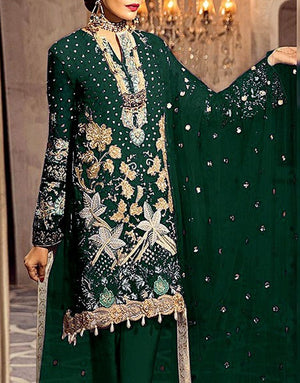 Heavy Embroidered with Handwork Bottle Green Chiffon Wedding Dress