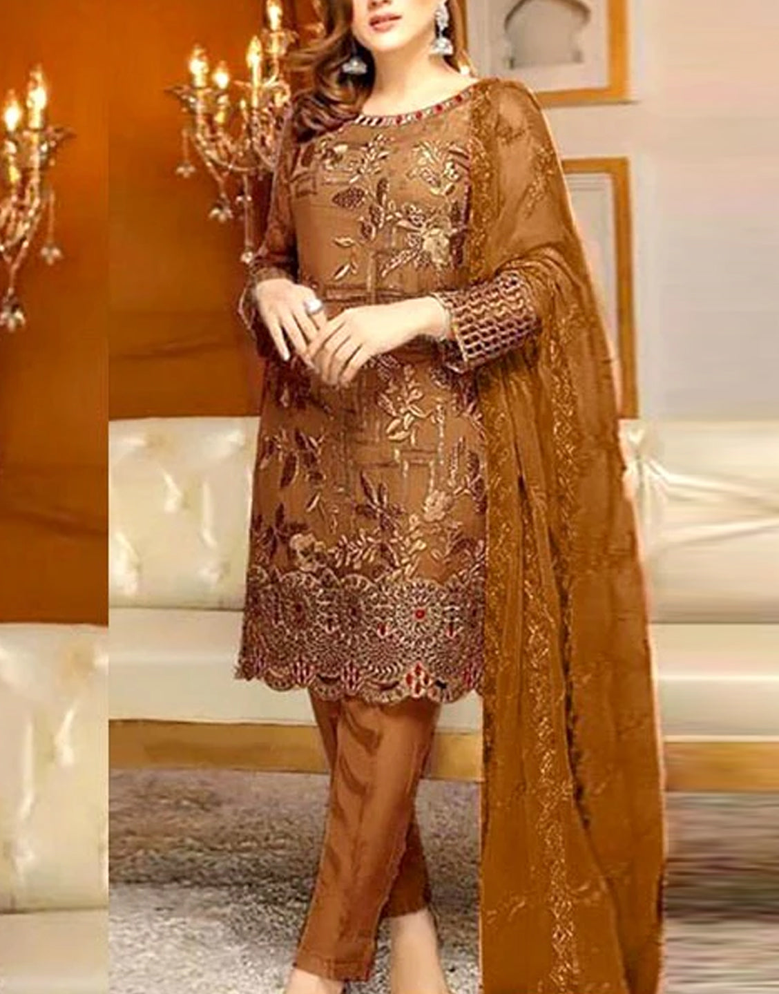 Luxury Embroidered EID Lawn Dress 2022 with Embroidered Bamber Chiffon Dupatta