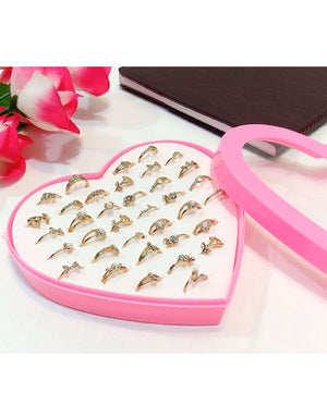 36 Pcs Mid Finger Rings with Heart Shape Gift Packing