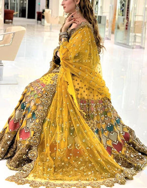Luxury Mirror & Handwork Heavy Embroidered Net Bridal Lehenga Dress