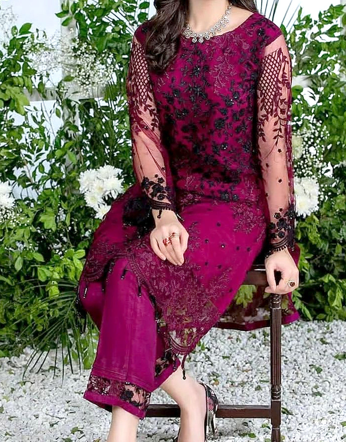2-Piece Fancy Embroidered Magenta Net Party Wear Dress – Best Price Online  in Pakistan