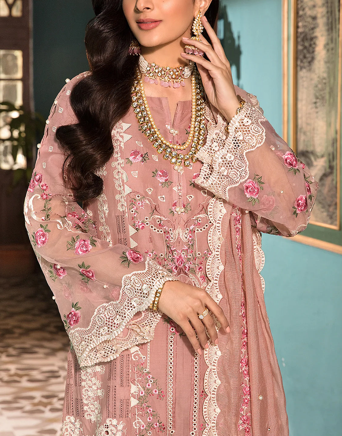 Luxury Heavy Embroidered Lawn Dress with Embroidered Net Dupatta