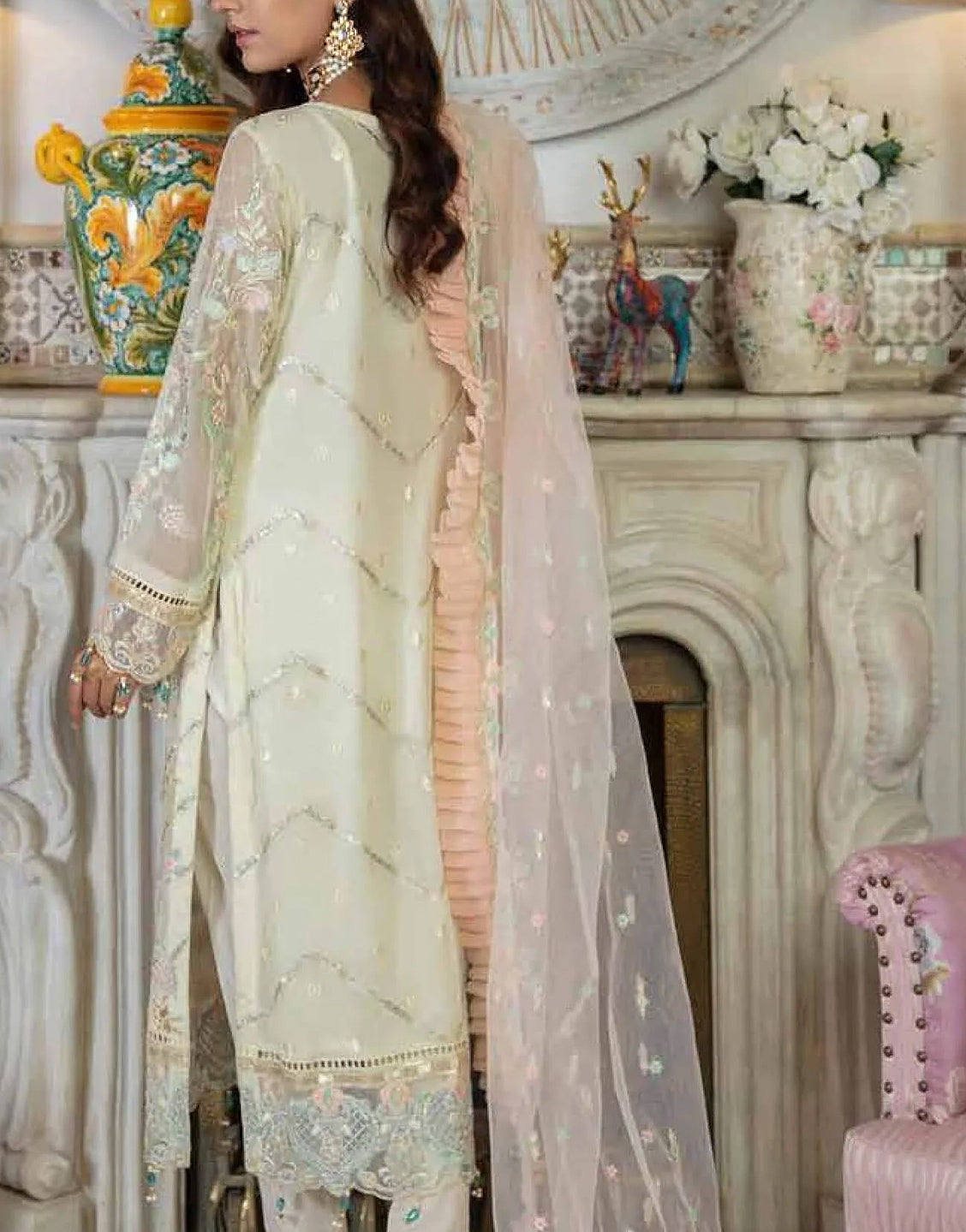 Handwork Heavy Embroidered Organza Formal Wedding Dress