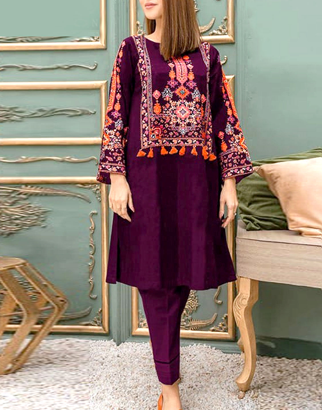 Readymade 2-Piece Embroidered Linen Dress Best Price Online in Pakistan Readymade 2-Piece Embroidered Linen Dress Best Price Online in Pakistan