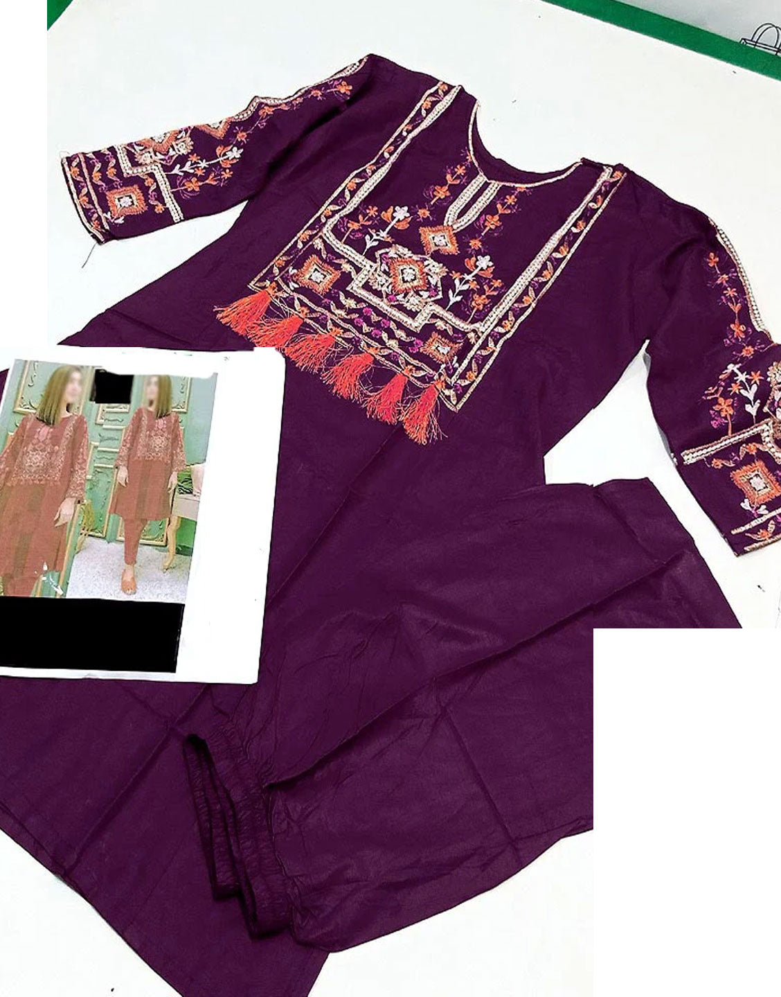 Readymade 2-Piece Embroidered Linen Dress