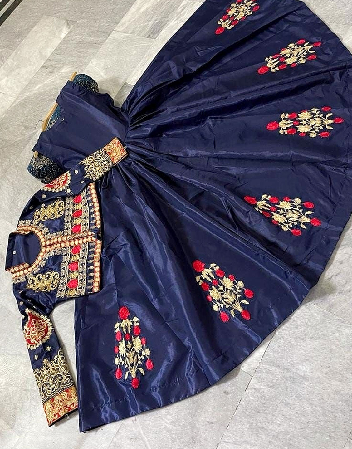 Readymade Koti Style Embroidered Shamoz Silk Maxi