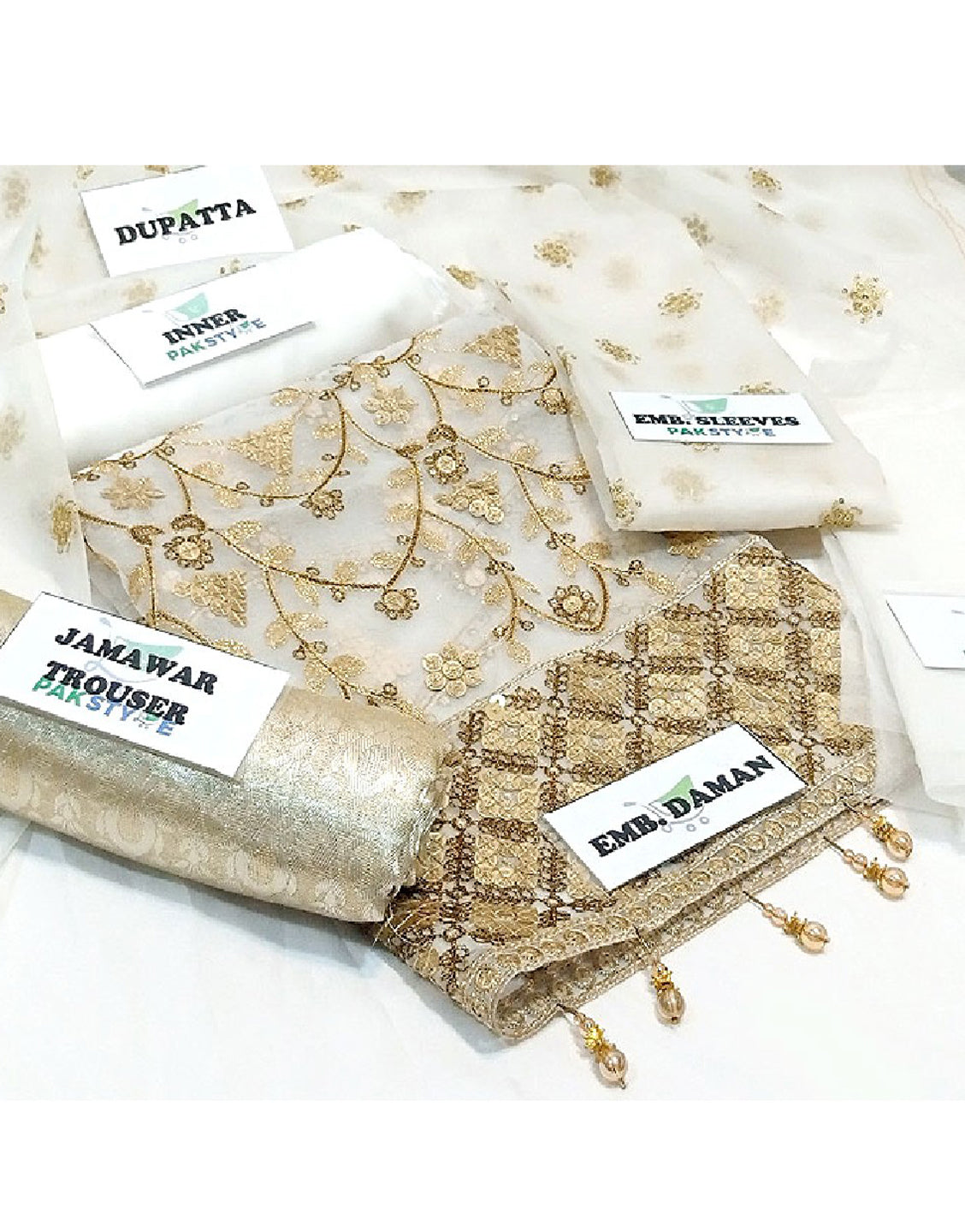 Heavy Aari & Sequence Embroidery White Organza Dress with Emb. Organza Dupatta