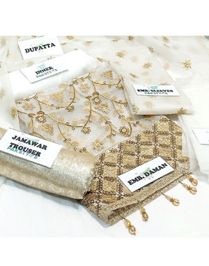 Heavy Aari & Sequence Embroidery White Organza Dress with Emb. Organza Dupatta