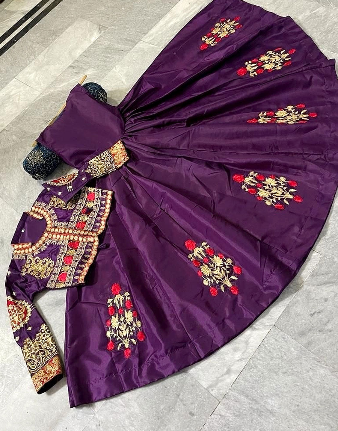 Readymade Koti Style Embroidered Shamoz Silk Maxi