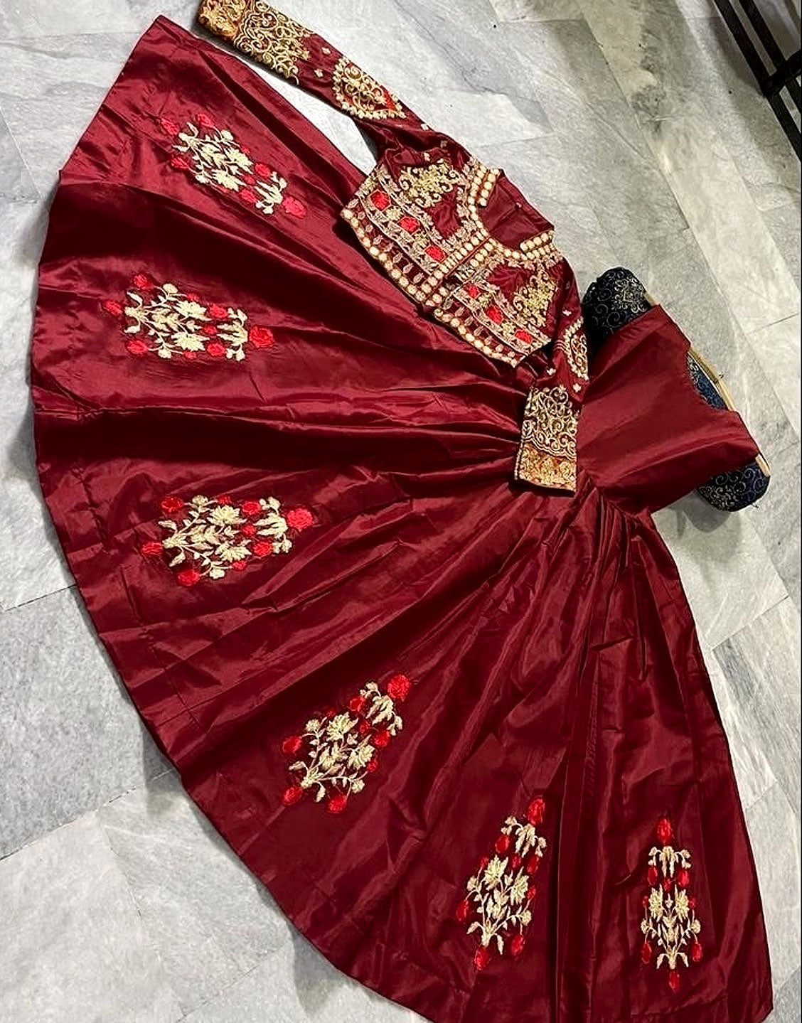 Readymade Koti Style Embroidered Shamoz Silk Maxi