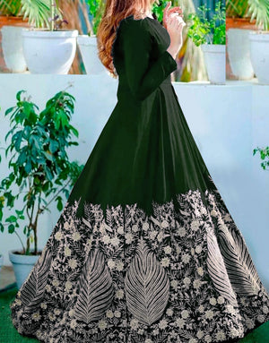 Readymade Embroidered Green Chiffon Maxi with Inner