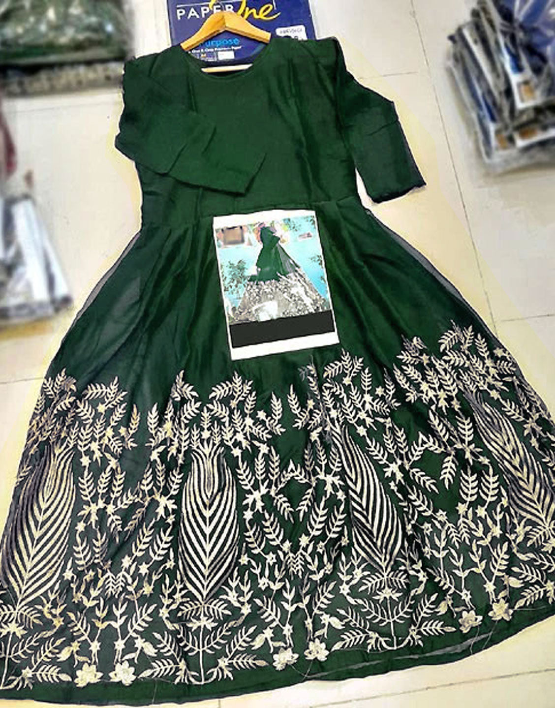 Readymade Embroidered Green Chiffon Maxi with Inner