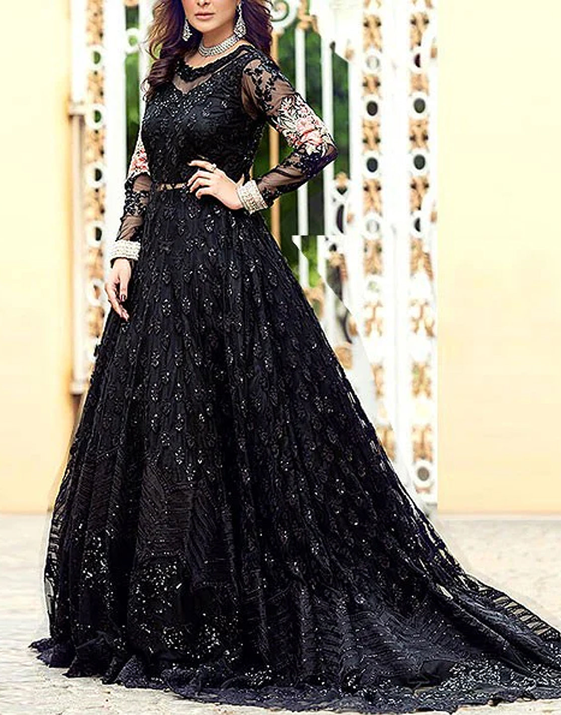 Handwork Heavy Embroidered Black Net Bridal Maxi Dress Best Price Online in Pakistan Handwork Heavy Embroidered Black Net Bridal Maxi Dress Best Price Online in Pakistan