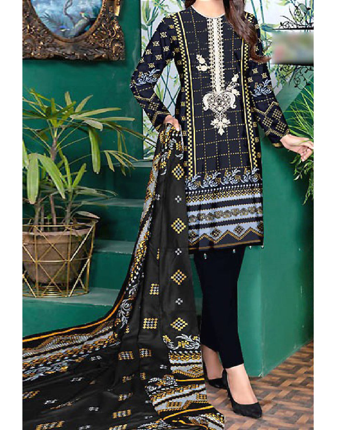 Elegant Sequins Embroidered Linen Dress 2024 with Linen Dupatta