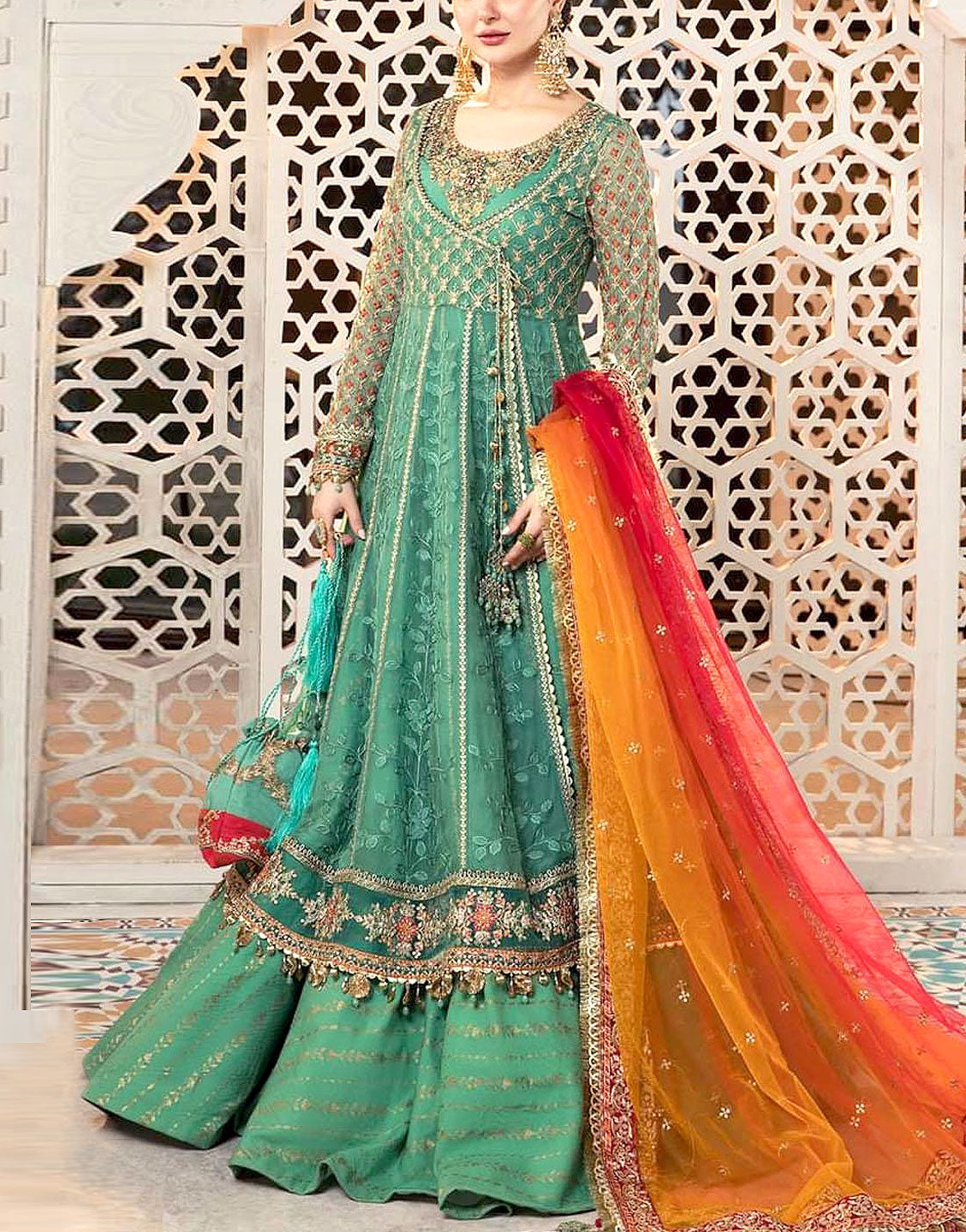 Luxury Heavy Embroidered Chiffon Bridal Maxi Dress 2024 with Embroidered Net Dupatta