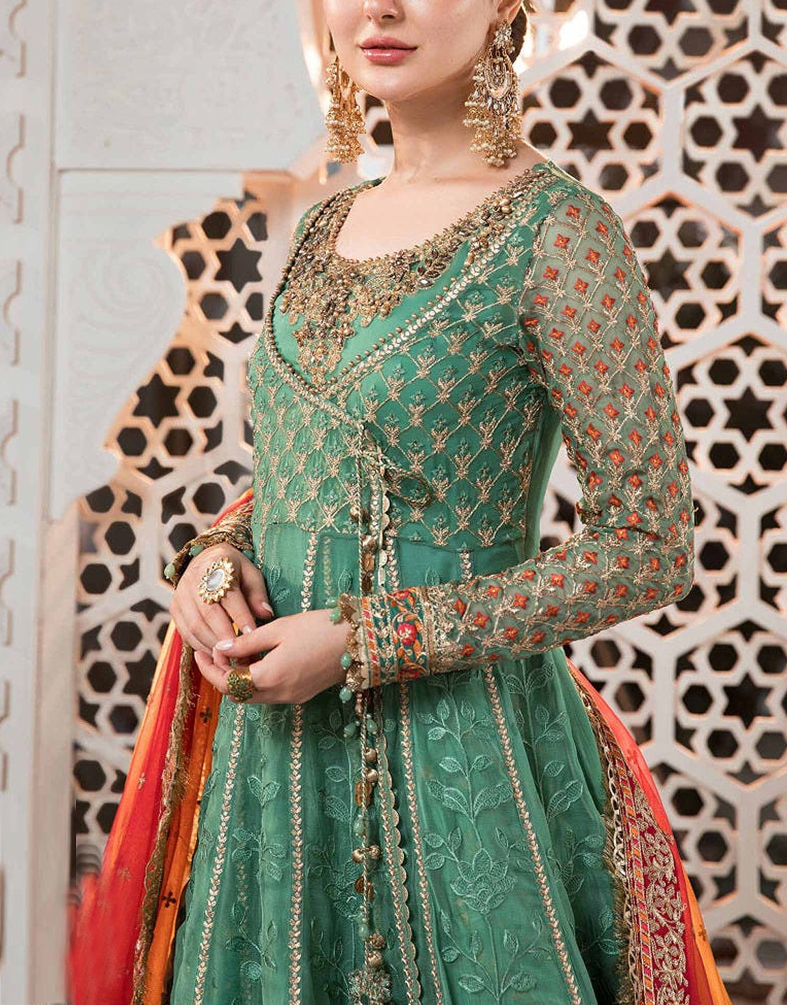 Luxury Heavy Embroidered Chiffon Bridal Maxi Dress with Embroidered Net Dupatta