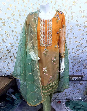 Luxury Handwork Embroidered Organza Party Wear Dress