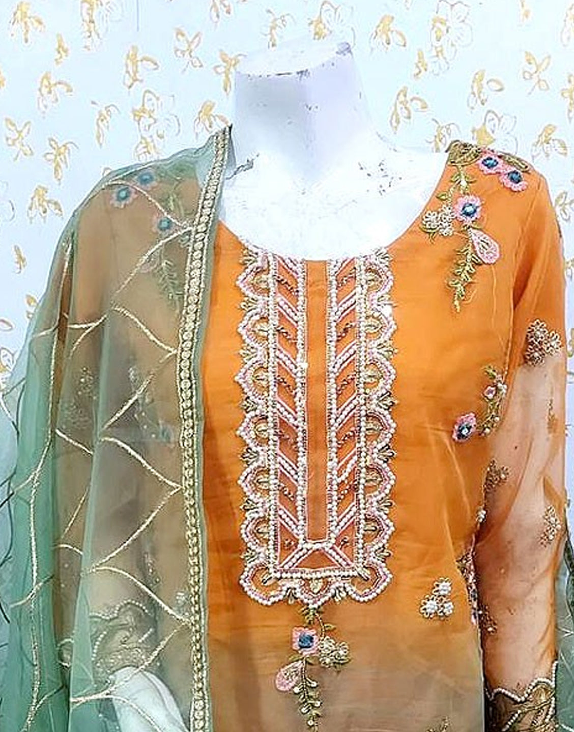 Luxury Handwork Embroidered Organza Party Wear Dress