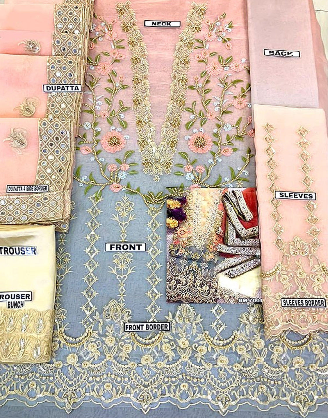 Luxury Handwork Heavy Embroidered Organza Party Wear Dress