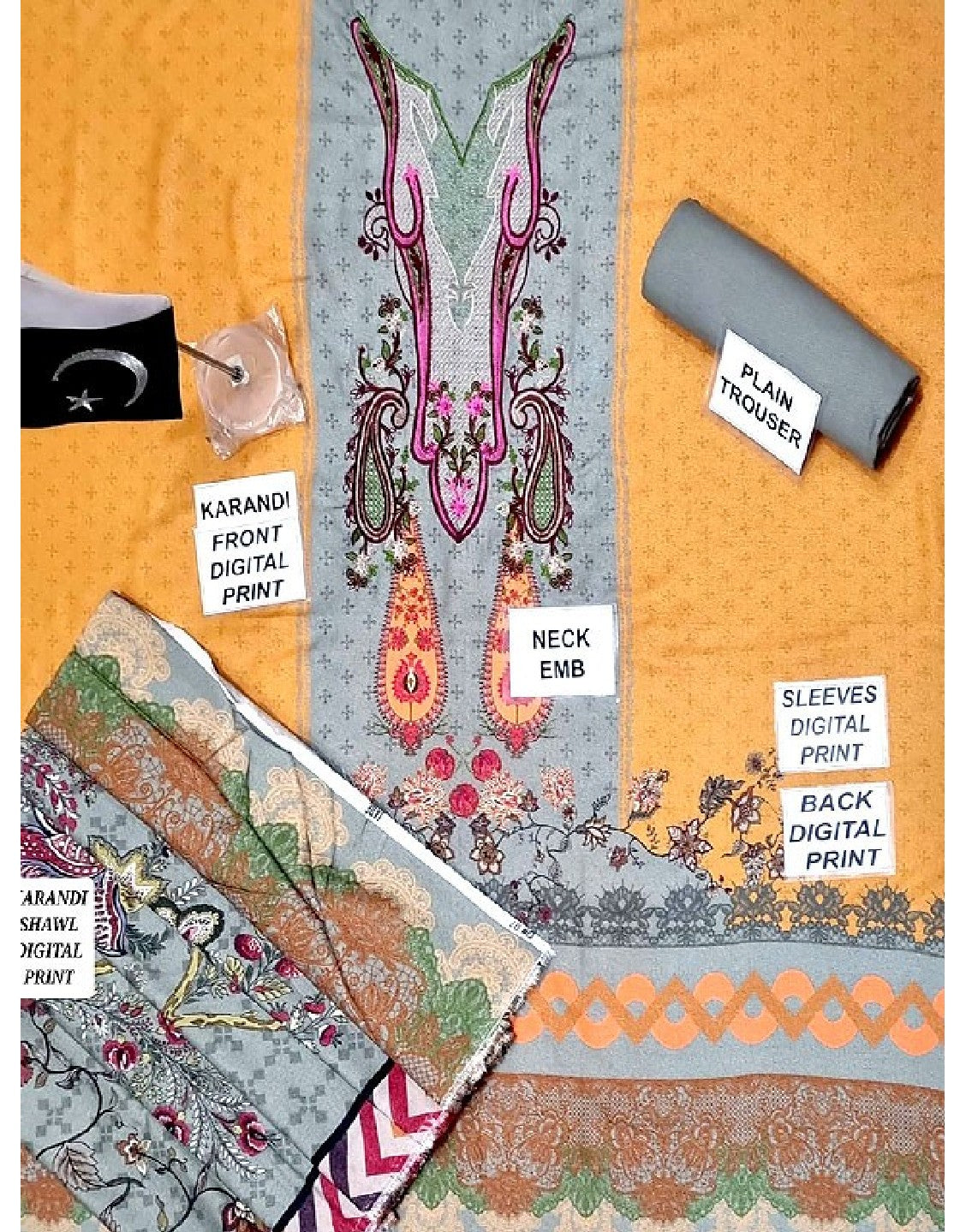 Elegant Embroidered Karandi Dress with Karandi Shawl