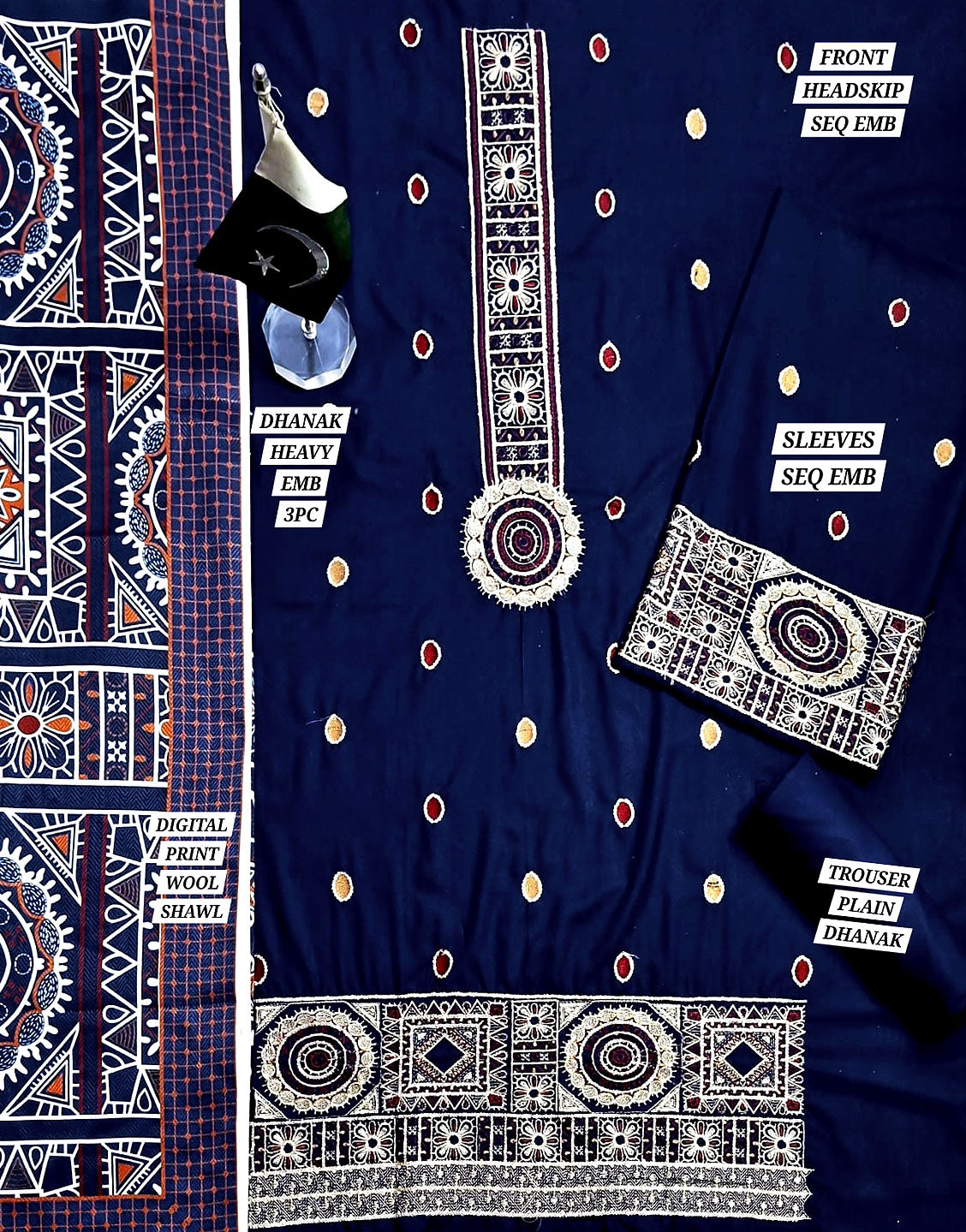 Heavy Embroidered Dhanak Dress with Wool Shawl