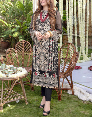 Heavy Embroidered Black 2-Piece Chiffon Party Dress 2024