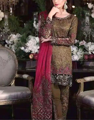 Heavy Embroidered Chiffon Wedding Dress  with Embroidered Net Dupatta