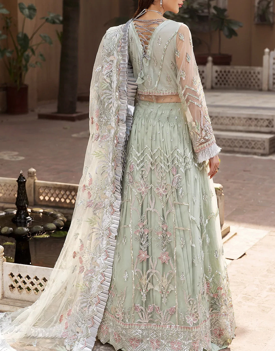 Luxurious Mirror & Heavy Handwork Embroidered Net Bridal Maxi Dress