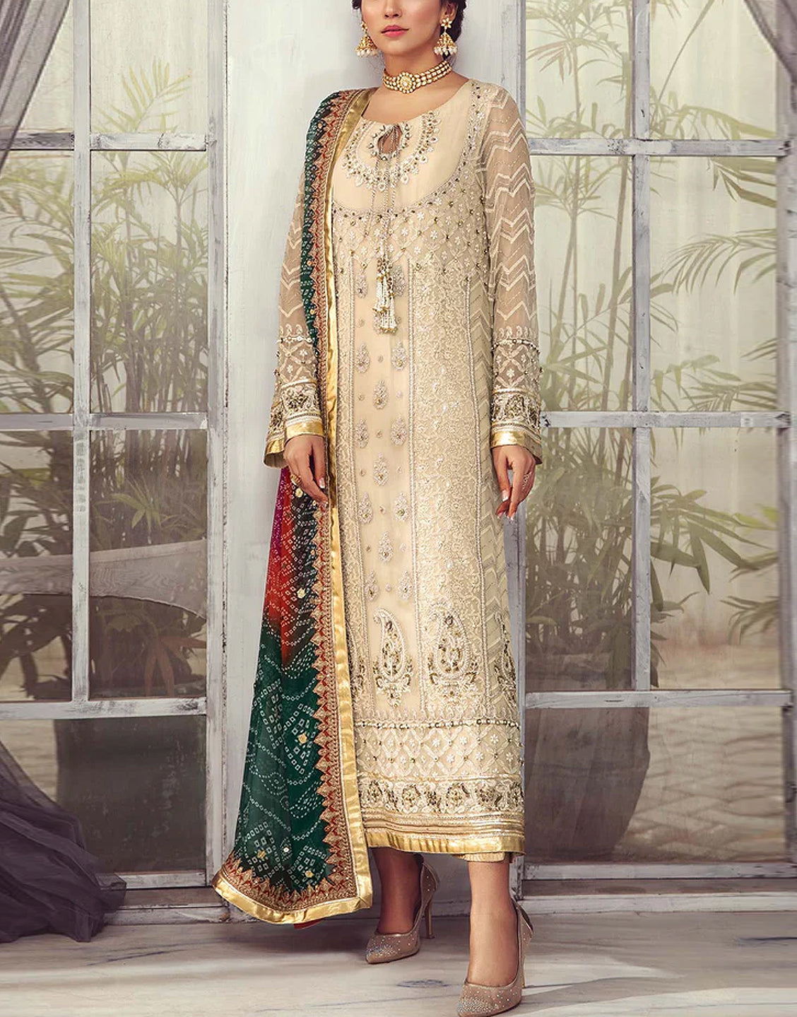 Heavy Embroidered Chiffon Party Wear Dress 2024 (DZ16846)