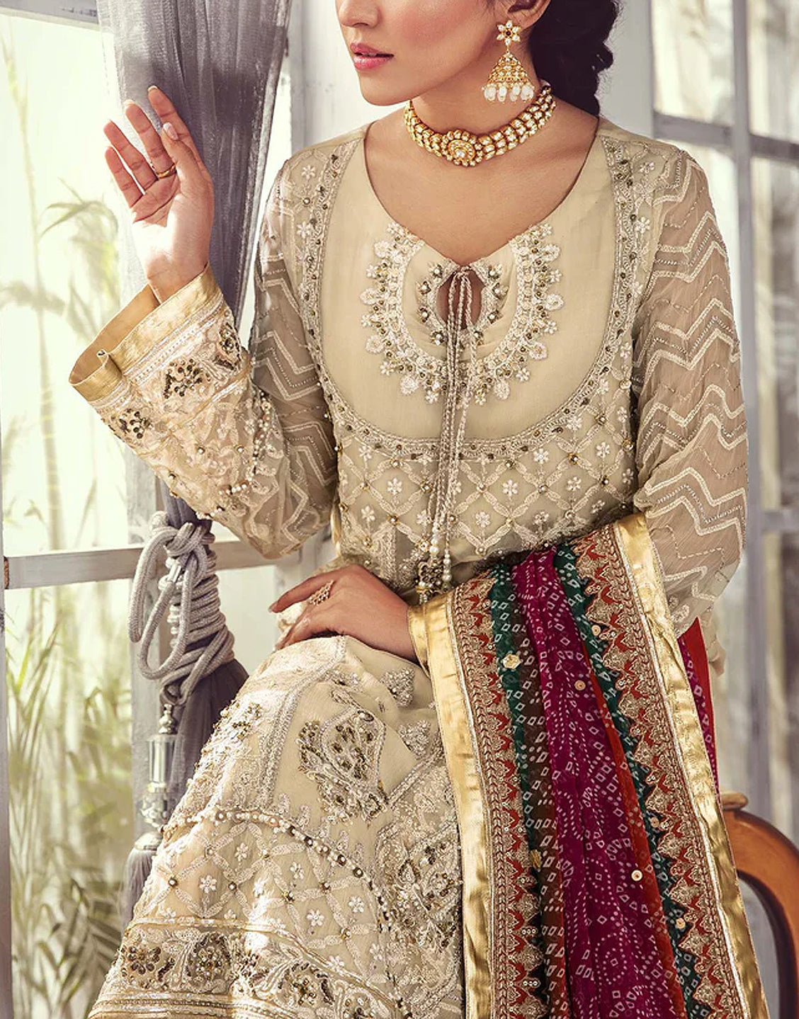 Handwork Heavy Embroidered Chiffon Wedding Dress
