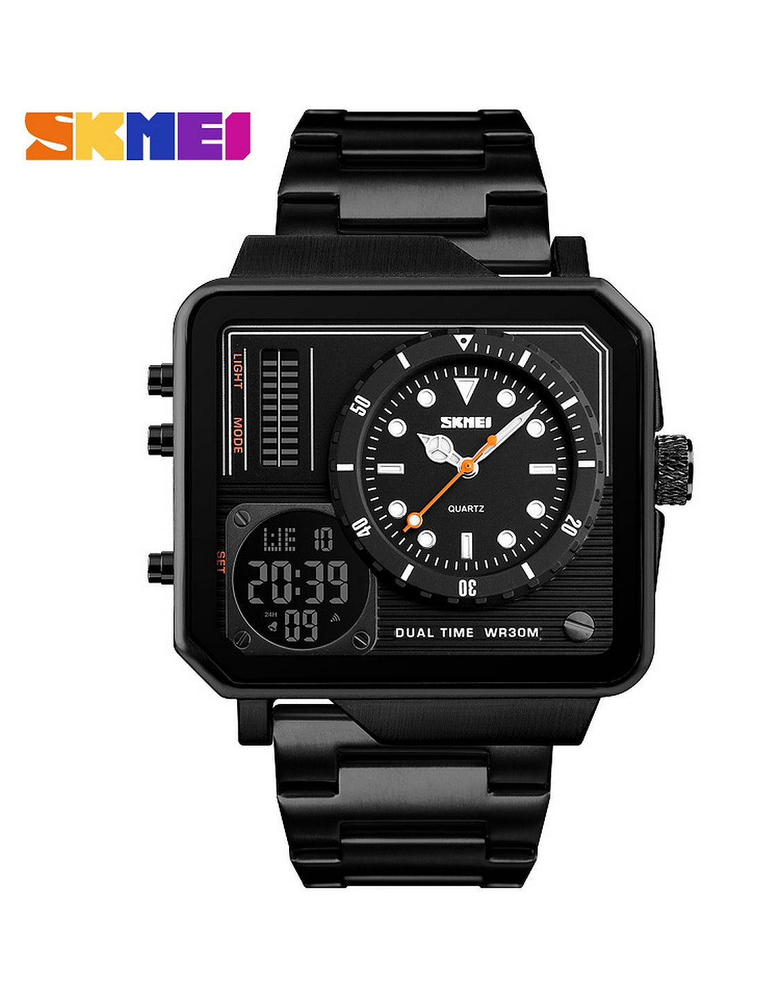 Original SKMEI Sports 1392 Dual Display Dial Stainless Steel Digital Watch WR30M