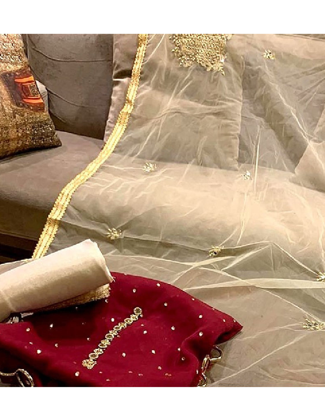 Fancy Chiffon Party Wear Dress with Mirror Work Net Dupatta