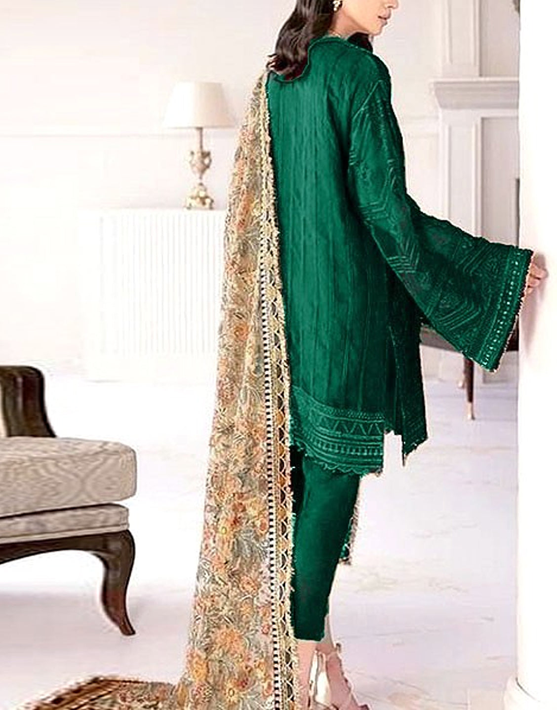 Heavy Embroidered Organza Party Wear Dress