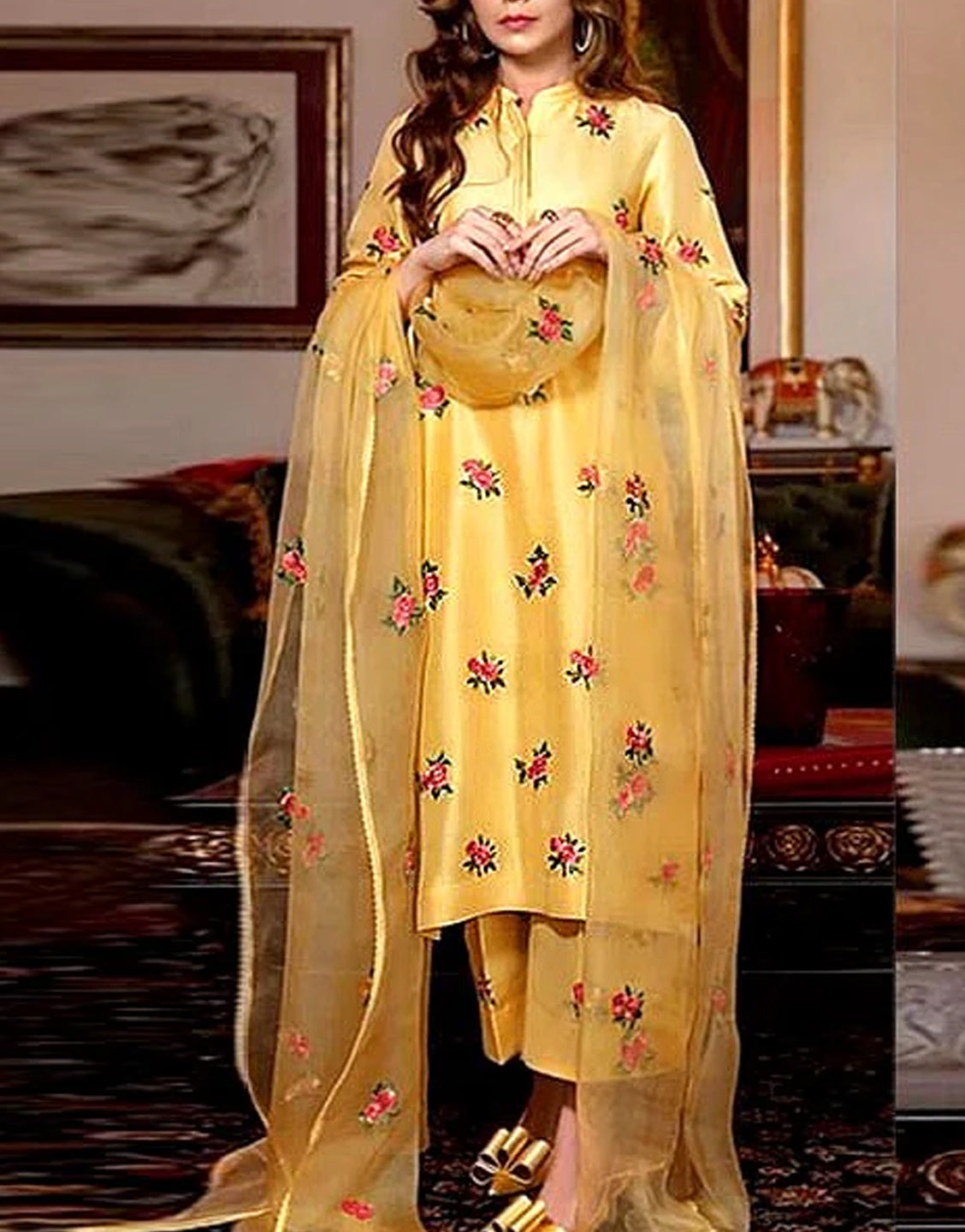 Embroidered Shamoz Silk Dress 2022 with Embroidered Organza Dupatta