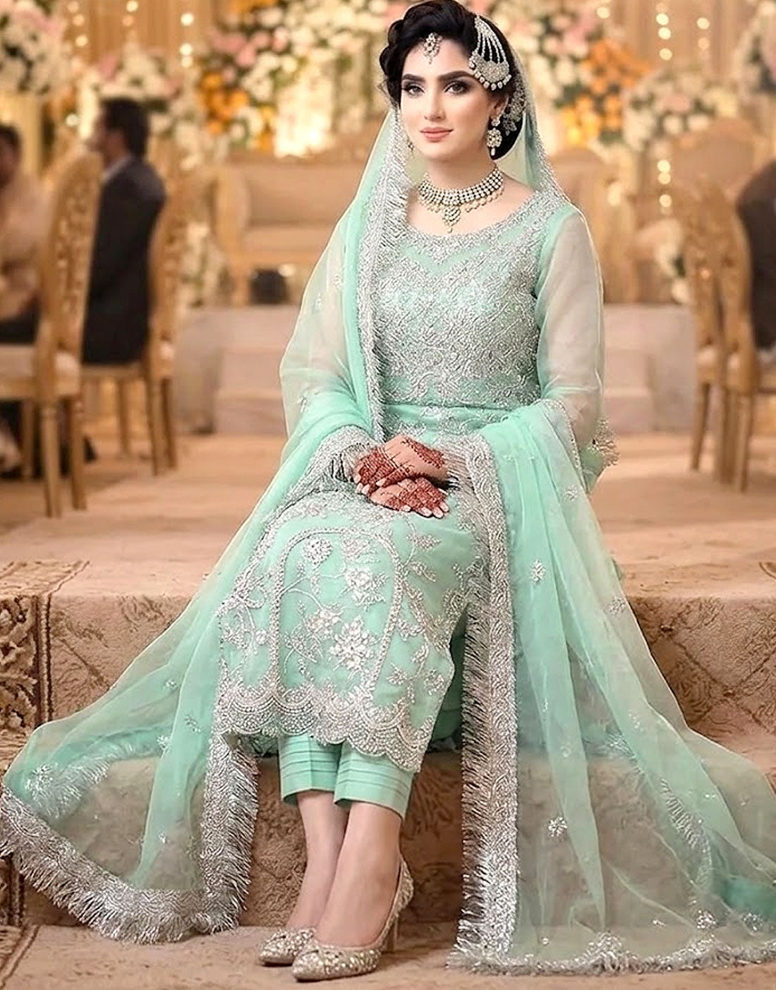3D & Handwork Heavy Embroidered Organza Wedding Dress