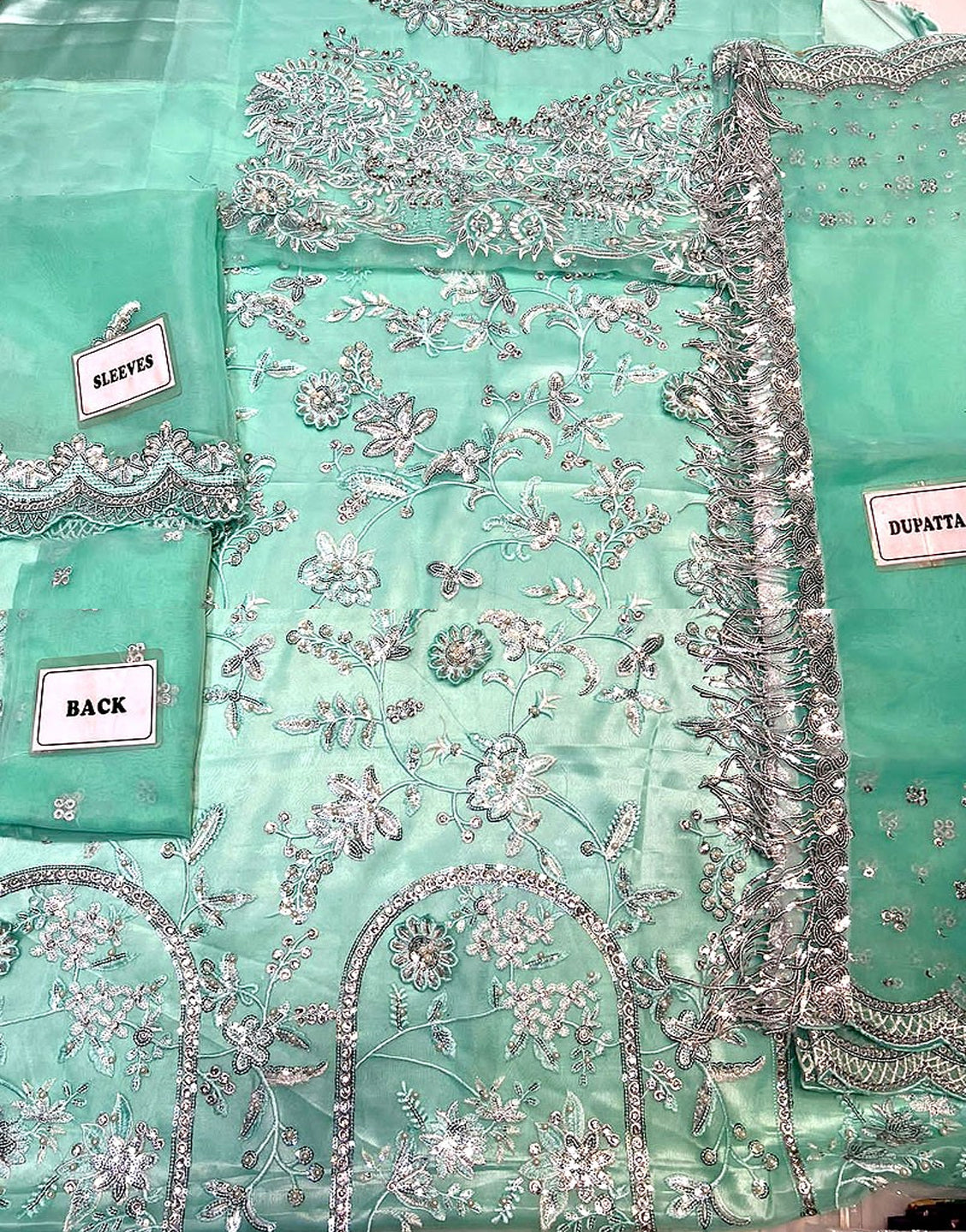 3D & Handwork Heavy Embroidered Organza Wedding Dress