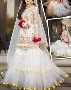 Luxury Mirror & Handwork Heavy Embroidered Organza Bridal Dress