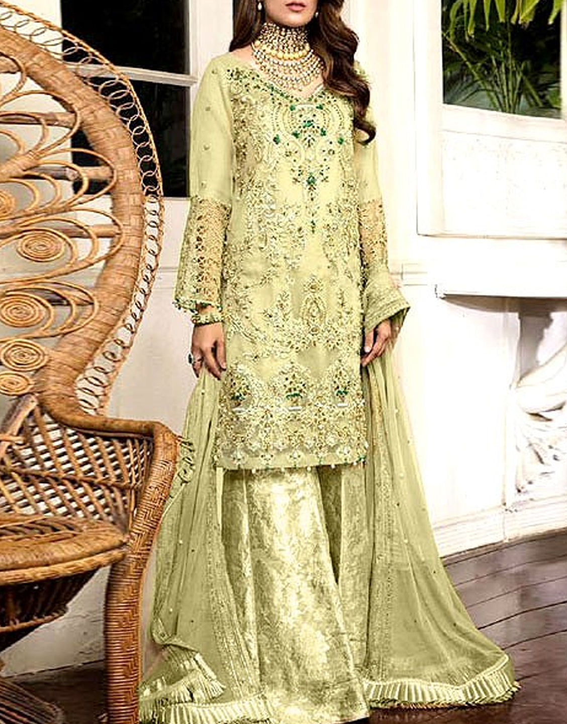 Heavy Embroidered with Handwork Organza Wedding Dress  Best Price Online  in Pakistan