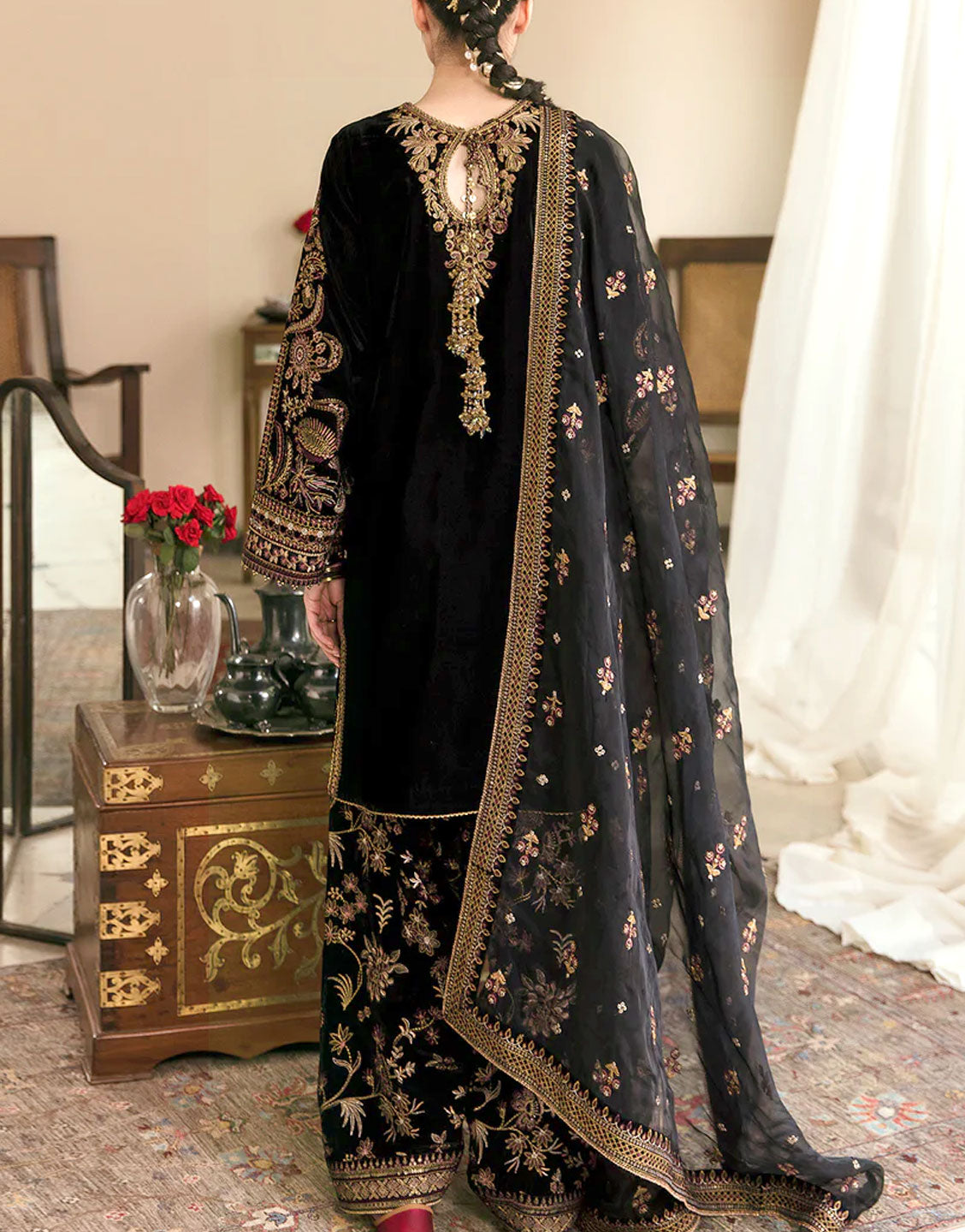 Luxury Embroidered Black Velvet Wedding Dress