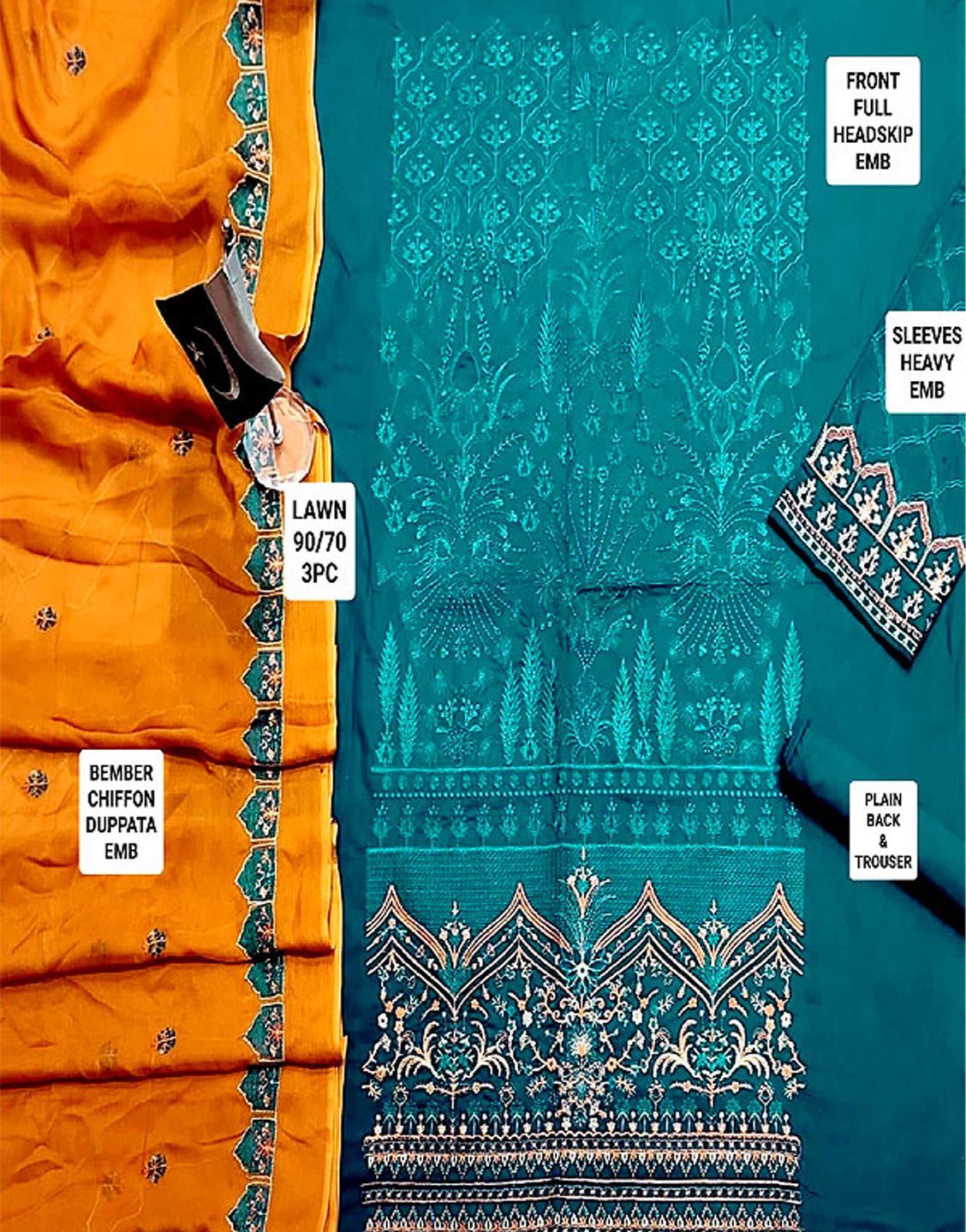 Luxury Embroidered Lawn Dress with Bamber Chiffon Dupatta