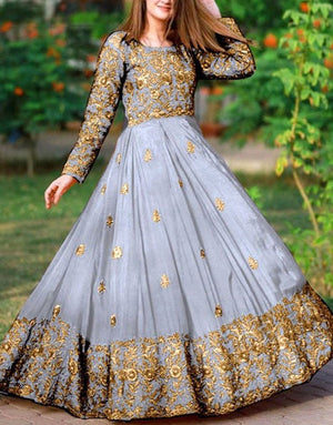 Readymade 2-Piece Embroidered Shamoz Silk Maxi Dress