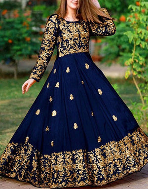 Readymade 2-Piece Embroidered Shamoz Silk Maxi Dress