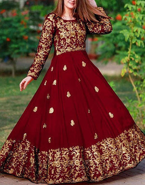 Readymade 2-Piece Embroidered Shamoz Silk Maxi Dress