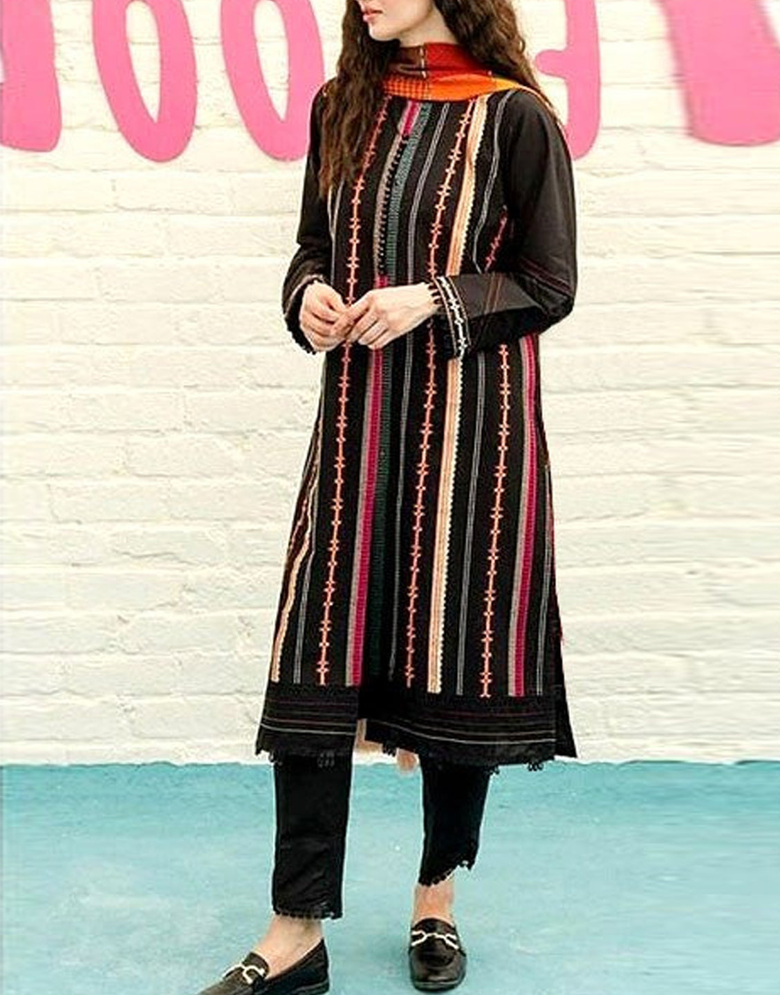 Adorable 2-Piece Embroidered Black Lawn Dress 2024